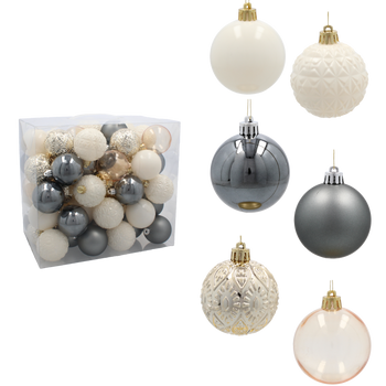 SET OF 66 ORNAMENTS 6 CM CHAMPAGNE/GRAY/WHITE