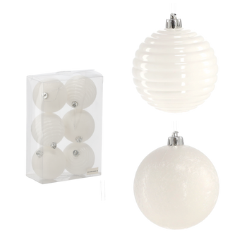 SET OF 6 BAUBLES 8 CM WHITE
