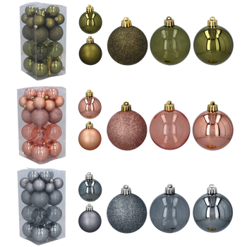 SET OF 27 BAUBLES 4/6 CM OLIVE/COPPER/GRAPHITE