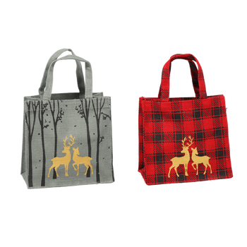 CHRISTMAS JUTE BAG 20 x 20 x 10 CM REINDEER MIX COLORS