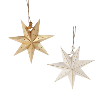 SET OF 8 MINI PAPER DECORATIVE STARS 10 CM GOLD/WHITE