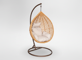 FOTEL WISZĄCY NATURALNY, PODUSZKA - BEŻOWA, RAMA - BRĄZOWA 107 x 68 x 120 CM