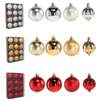 SET OF 12 BAUBLES 6 CM RED/GOLD/SILVER
