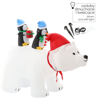 INFLATABLE POLAR BEAR WITH PENGUINS LED 200 CM