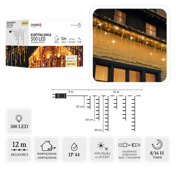 WARM WHITE ICICLE CURTAIN 300L