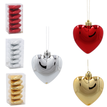 KPL. 6 HEART BOMBS 7 CM RED / GOLD / SILVER *3795