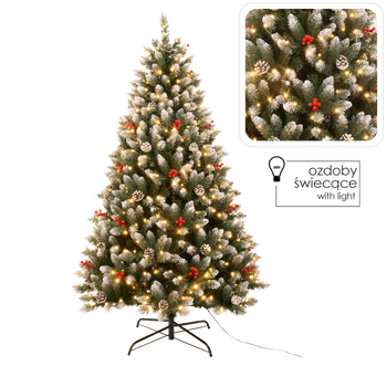 ARTIFICIAL CHRISTMAS TREE 180 CM SNOWED WITH ROWAN BERRIES, CONES, LED
