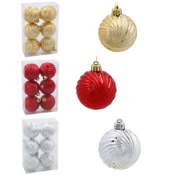 KPL. 6 BOMBEK 6 CM RED / GOLD / SILVER *3849