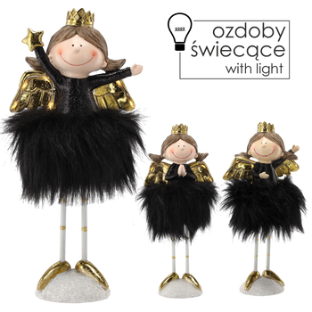 ANGEL IN BLACK DRESS WITH FUR 31 CM LED