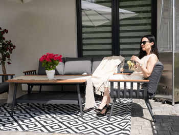 ALUMINUM FURNITURE SET (3-SEATER SOFA + 2 ARMCHAIRS + TABLE) GREY + GREY CUSHIONS