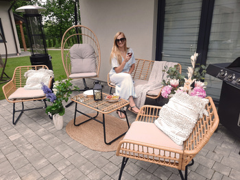 GARDEN FURNITURE SET (SOFA, 2 CHAIRS, TABLE) - BROWN, CUSHIONS - GREY