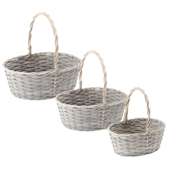 ZESTAW 3 KOSZYKÓW RATTANOWYCH Z RĄCZKĄ – CIEMNY SZARY