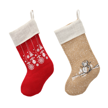 JUTE STOCKING WITH WHITE JUTE CUFF 51 x 20 CM MIX DESIGNS