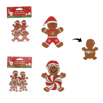 SET OF 4 GINGERBREADS WITH CLIPS MIX DESIGNS 4.5 x 6.5 CM