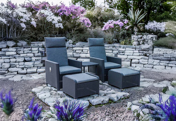 GARDEN FURNITURE SET - ANTHRACITE (2 RECLINING ARMCHAIRS, TABLE, 2 FOOTRESTS)