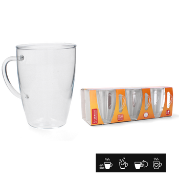 SET OF 6 0.25L HEAT-RESISTANT GLASS MUGS WITH HANDLE