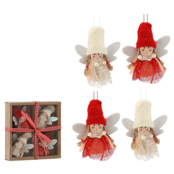 SET OF 4 CHRISTMAS TREE DECORATIONS - ANGELS IN CAP
