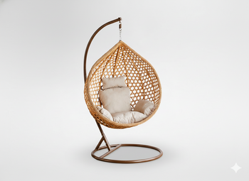 FOTEL WISZĄCY ROZM. L BRĄZOWY, PODUSZKA BEŻOWA, RAMA BRĄZOWA