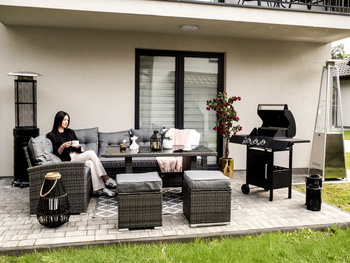 GARDEN FURNITURE SET (CORNER SOFA, 2 POUFFES, TABLE) - grey, cushions - grey *3453