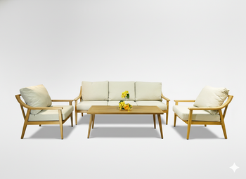 ALUMINUM FURNITURE "NIKOZJA" SET (3-SEATER SOFA + 2 ARMCHAIRS + TABLE) BEIGE + BEIGE CUSHIONS
