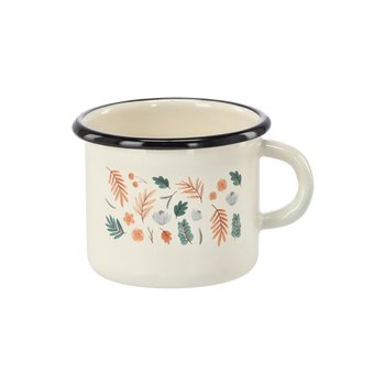 KUBEK EMALIOWANY 0,5 L 8 CM KREMOWY  LIŚCIE *2280