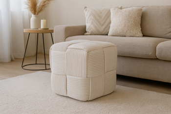 WOVEN CUBE POUF 40 X 40 X 40 CM WHITE