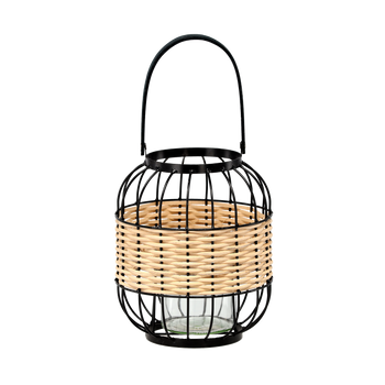 LAMPION METALOWO - DREWNIANY H 24/39 Z WKŁADEM SZKLANYM