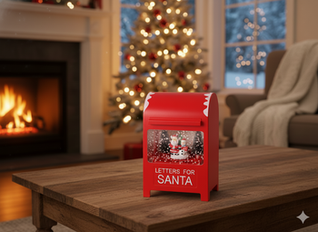 CHRISTMAS LETTER BOX 15 X 12 X 23 CM WITH LED MUSIC BOX - RED - WITH SNOWMAN AND CHRISTMAS TREES