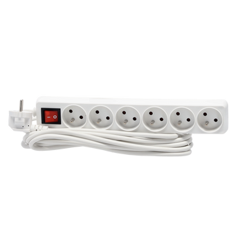 EXTENSION CORD POWER STRIP WITH SWITCH 6 SOCKETS 5 M WHITE
