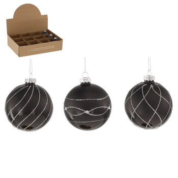 GLASS BAUBLE - BLACK MIX DESIGNS 8 CM