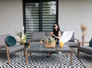 ALUMINUM FURNITURE "ASTANA" SET (3-SEATER SOFA + 2 ARMCHAIRS + TABLE) GREY + GREY CUSHIONS