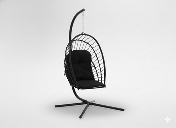FOTEL WISZĄCY SKŁADANY ERIS CZARNY, PODUSZKA - CZARNA, RAMA - CZARNA