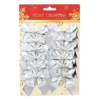 SET OF 12 CHRISTMAS BOWS SILVER/RED-GOLD