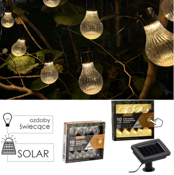 SOLAR GARDEN GARLAND LENGTH 2 + 1.8 M STRIPES 10 LED WARM WHITE