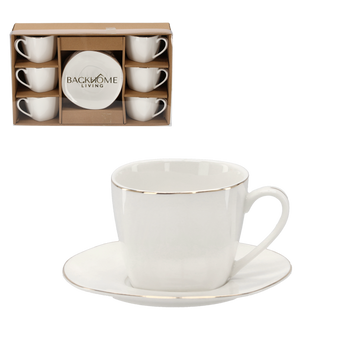 SET OF 6 CUPS WITH SAUCER 250 ML WITH GOLDEN DECORATIVE STRIPE