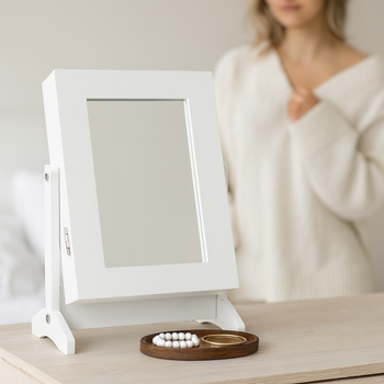 SZAFKA NA BIŻUTERIĘ Z LUSTREM BIAŁA 21 x 15 x 35 cm *5775