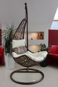 HANGING CHAIR - DARK BROWN, CUSHION - CREAM, FRAME - DARK BROWN, HALF/1151/