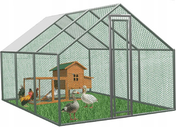 WOLIERA / ZAGRODA METALOWA DLA ZWIERZĄT 4.5 x 3 x 1.95 M Z CZĘŚCIOWYM ZADASZENIEM