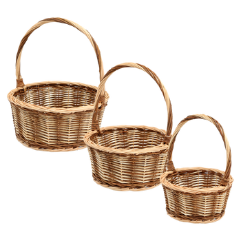 ZESTAW 3 KOSZYKÓW RATTANOWYCH Z RĄCZKĄ – NATURALNO-BRĄZOWY