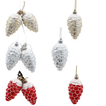 SET OF 2 CHRISTMAS TREE DECORATIONS PINECONE 9 CM