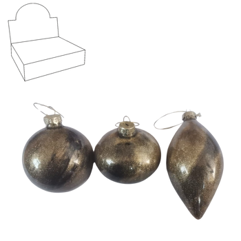 GLASS ORNAMENT - BLACK GOLD MARBLE MIXED PATTERNS