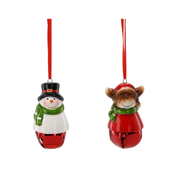 CHRISTMAS PENDANT - REINDEER/SNOWMAN WITH BELL 8,2 CM