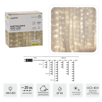 WARM WHITE ICICLE CURTAIN 500L