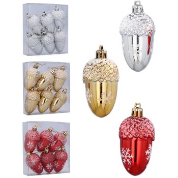 SET OF 6 CHRISTMAS TREE DECORATIONS ACORN 7 CM