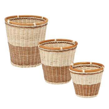 ZESTAW 3 KOSZYKÓW RATTANOWYCH – NATURALNY Z BIAŁYM