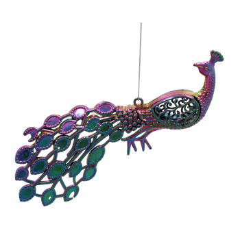CHRISTMAS TREE DECORATION PEACOCK WITH PETROL EFFECT 20 CM