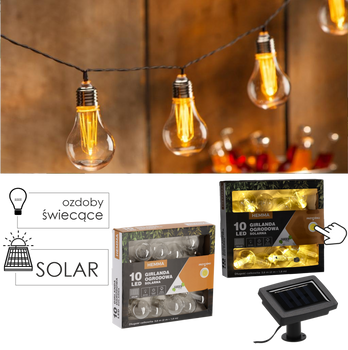 SOLAR GARDEN GARLAND LENGTH 2 + 1.8 M HEMMA 10 LED WARM WHITE BIG BULB