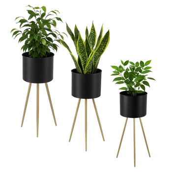 ZESTAW 3 STOJAKÓW NA KWIATY/ROŚLINY – CZARNY ZE ZŁOTYMI NÓŻKAMI