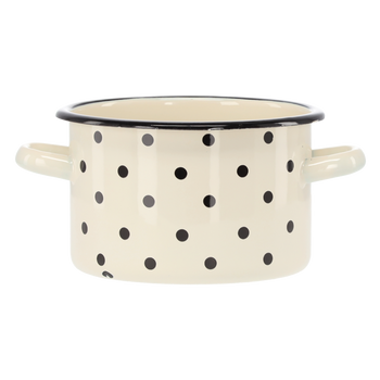 GARNEK EMALIOWANY 2 L 16 CM BIAŁY KROPKI *3356