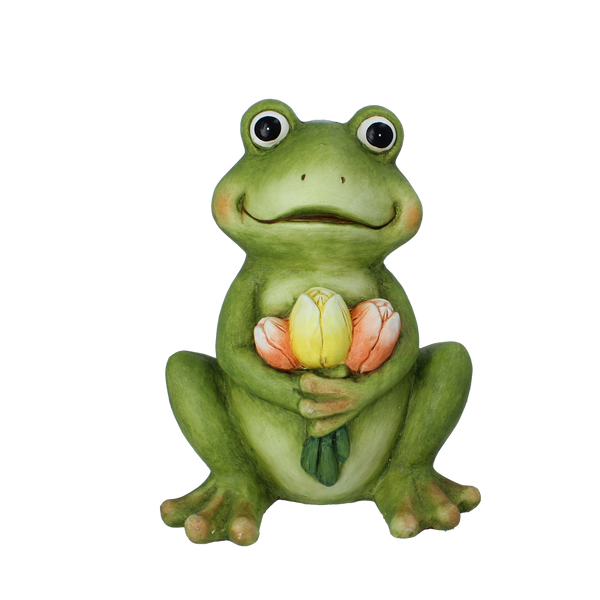 ZÁHRADNÍ FIGURKA - ŽABKA S TULIPÁNY SEDÍCÍ 27,5 x 18,5 x 35 CM *7522
